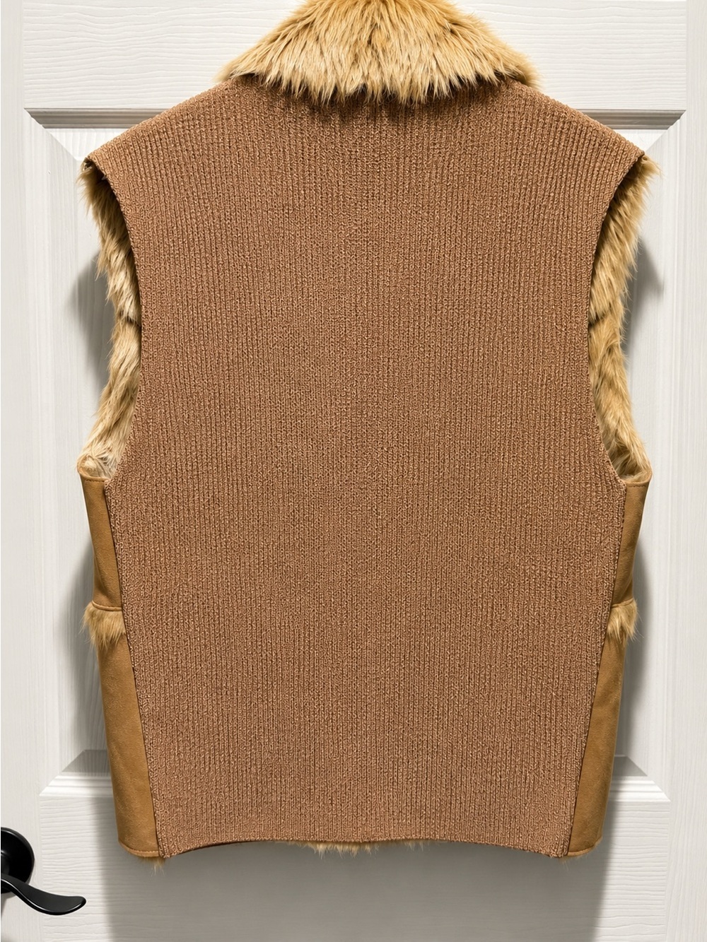 Lisa International Tan Faux Shearling-Trim Vest with Gold Hardware - Picture 3 of 4